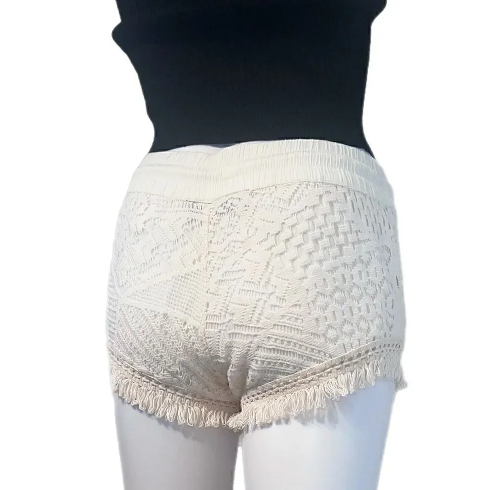 Crochet Drawstring Fringe Shorts - Picture 3 of 14